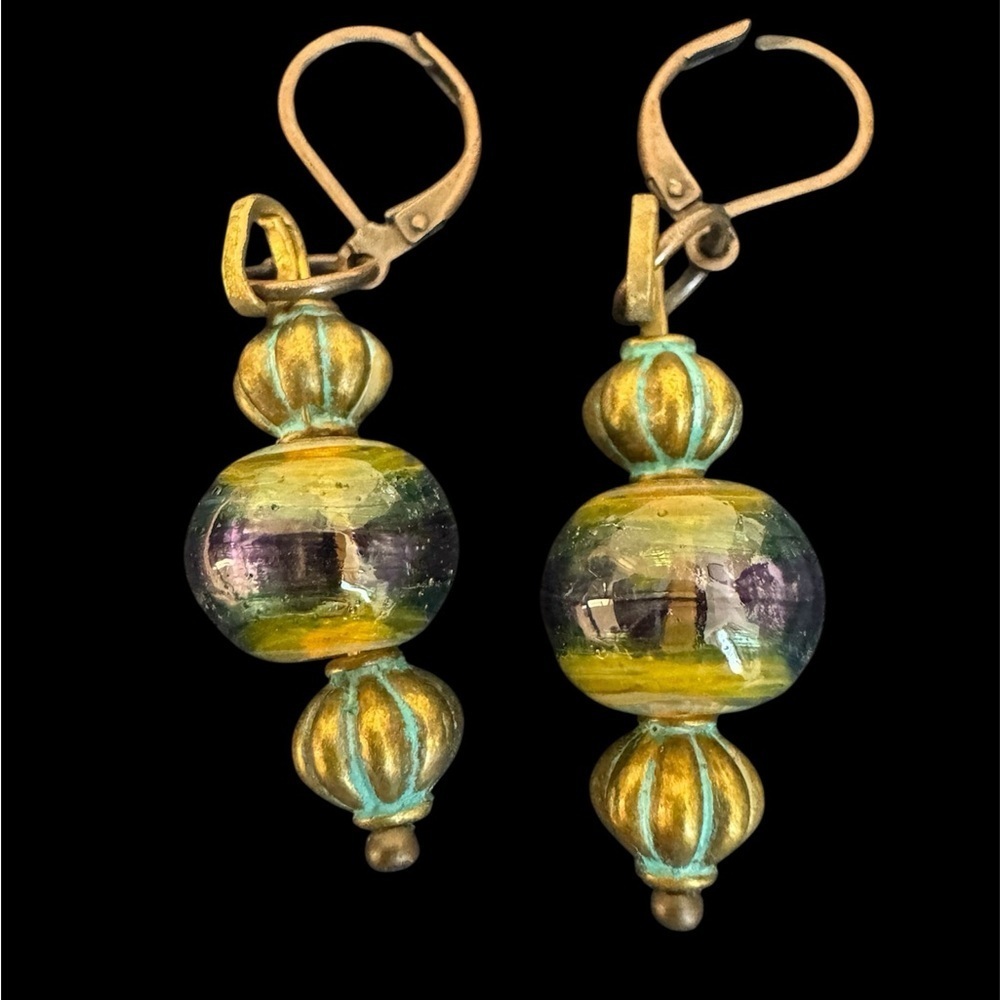 Elegant Gold and Green Beaded Earrings